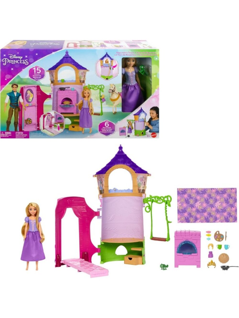 Posable Rapunzel Doll & Tower Playset - 15 Accessories, 6 Play Areas
